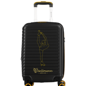 Mala de Bordo 10kg Racer – Biellmann preta com Rodas 360° | Silhueta Contornada na cor dourado centralizada